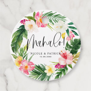 Etiquetas Para Recuerdos Boda de Flores Tropicales Mahalo y Verdor