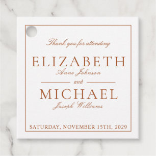 Etiquetas Para Recuerdos Boda de guiones clásicos de Naranja quemado elegan