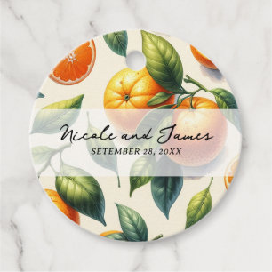 Etiquetas Para Recuerdos Boda de hojas de naranja cítrica acuarela