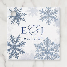 Boda de Invierno Copos de Nieve Azules Plata Monog