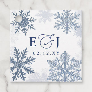 Etiquetas Para Recuerdos Boda de Invierno Copos de Nieve Azules Plata Monog