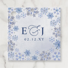 Etiquetas Para Recuerdos Boda de Invierno de Copos de Nieve Azules Plateado