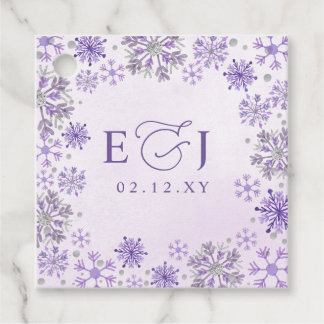 Etiquetas Para Recuerdos Boda de Invierno de Copos de Nieve Morados Plata M