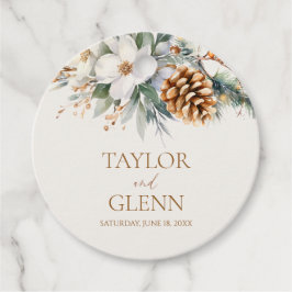 Etiquetas Para Recuerdos Boda de jardín floral de flores de pino de inviern