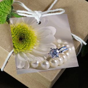 Etiquetas Para Recuerdos Boda de la margarita blanca y del anillo del diama