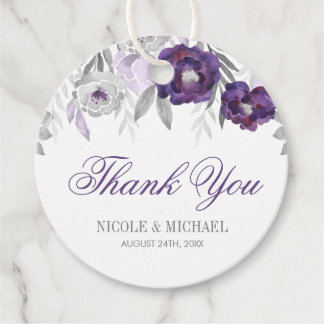 Etiquetas Para Recuerdos Boda de las Flores de color gris morado gracias