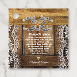 Etiquetas Para Recuerdos Boda de Madera de Granero, Encaje Rústico y Herrad