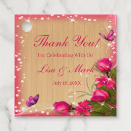 Etiquetas Para Recuerdos Boda de mariposa floral rosada de madera de estilo