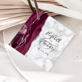 Etiquetas Para Recuerdos Boda de mármol de plata de borgoña