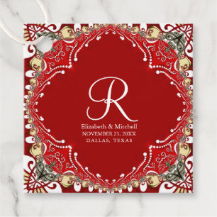 Etiquetas Para Recuerdos Boda de Monograma Batik Bohemian Rojo