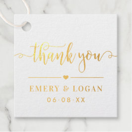 Etiquetas Para Recuerdos Boda de Monograma de Guión de Oro Agradecido