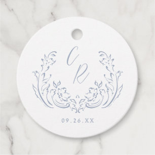 Etiquetas Para Recuerdos Boda de Monograma Dusty Blue Vintage Flourish