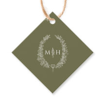 Boda de monograma oval de hoja verde oliva