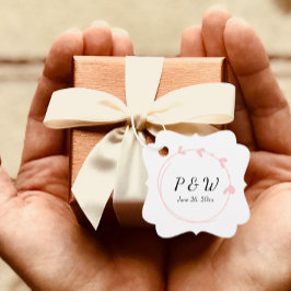 Etiquetas Para Recuerdos Boda de monograma Rubor Pink Simple Heart Wreath