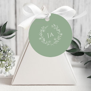 Etiquetas Para Recuerdos Boda de Monograma Verde Sabio