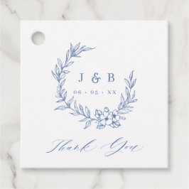 Etiquetas Para Recuerdos Boda de Monograma Vintage Blue Floral Wreath