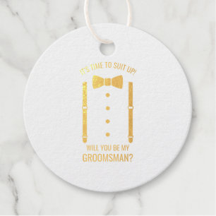 Etiquetas Para Recuerdos Boda de oro Bow Tie Groomsman Propuesta