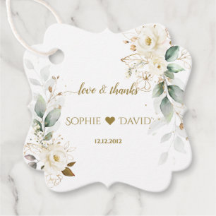 Etiquetas Para Recuerdos Boda de oro Floral blanca de color de agua verde