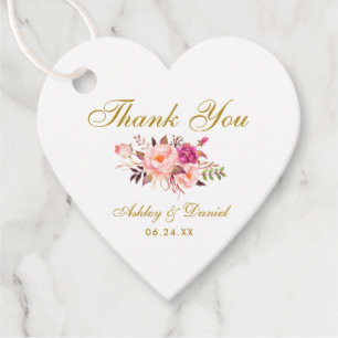 Etiquetas Para Recuerdos Boda de oro floral rosado de Rubor gracias corazón