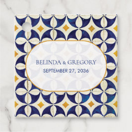 Etiquetas Para Recuerdos Boda de patrón portugués azul y amarillo vintage