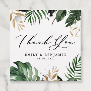 Etiquetas Para Recuerdos Boda de Relieve metalizado dorado Faux Leaves Trop