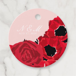 Etiquetas Para Recuerdos Boda de Rosas Rojas Abstractas y Amapolas