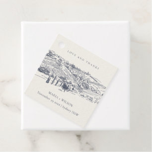 Etiquetas Para Recuerdos Boda de sketch de montaña de invierno azul de la M