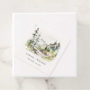 Etiquetas Para Recuerdos Boda de Sketch de paisajes de montaña Soft Woods