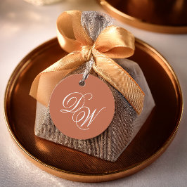 Etiquetas Para Recuerdos Boda de Terracota Monograma Clásico Simple Marrón