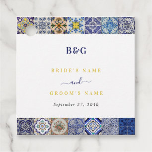 Etiquetas Para Recuerdos Boda del patrón de mosaicos portugués mediterráneo