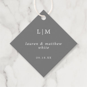 Etiquetas Para Recuerdos Boda elegante monograma gris oscuro simple