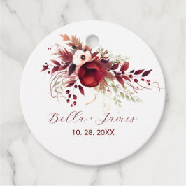 Etiquetas Para Recuerdos Boda Floral de Borgoña Roja
