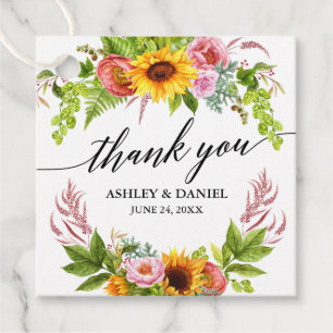 Etiquetas Para Recuerdos Boda Floral de girasol caligrafía Gracias
