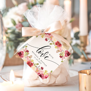 Etiquetas Para Recuerdos Boda floral de Merlot de Borgoña con amor
