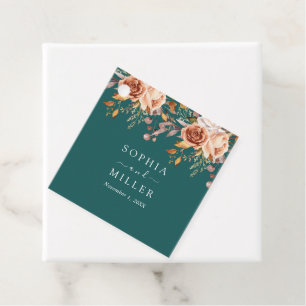 Etiquetas Para Recuerdos Boda floral de terracota acuarela azul verdoso oto