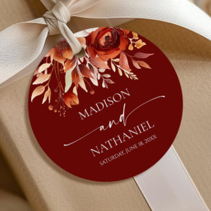 Etiquetas Para Recuerdos Boda Floral Flor de Burgundy Oxidado Marrón