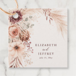 Etiquetas Para Recuerdos Boda Floral Otoñal de Pampas Burgundy Rústica