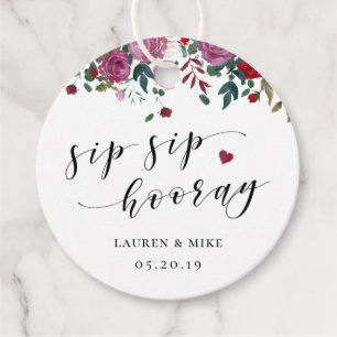 Etiquetas Para Recuerdos Boda Floral Rojo Borgoña Sip Sip Hooray
