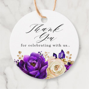 Etiquetas Para Recuerdos Boda floral Royal Purple Violet Gold Gracias