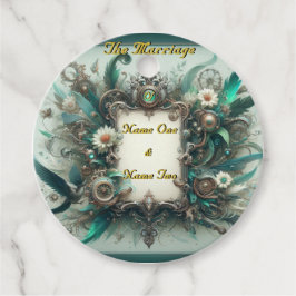 Etiquetas Para Recuerdos Boda Floral Steampunk Green y Silver