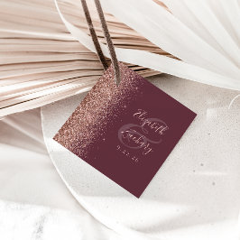 Etiquetas Para Recuerdos Boda Glitter Moderno Rosa Dorado Burdeos Oscuro