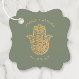 Etiquetas Para Recuerdos Boda indio Gold Sage Green hamsa Henna