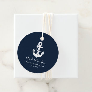Etiquetas Para Recuerdos Boda Minimalista Ancla Nombre Personalizado Azul M