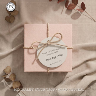 Etiquetas Para Recuerdos Boda Minimalista con Monograma Neutral Cálido