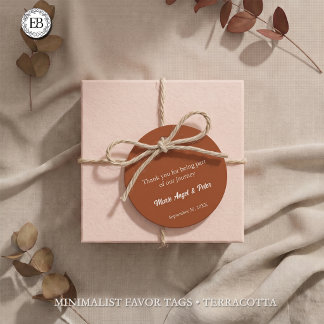 Etiquetas Para Recuerdos Boda Minimalista Moderna con Monograma de Terracot