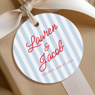 Etiquetas Para Recuerdos Boda Minimalista Moderna de Rayas Rojas y Azules
