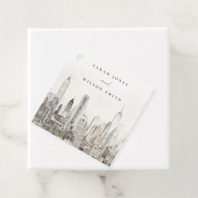 Etiquetas Para Recuerdos Boda mínimo de acuarela del Skyline de la ciudad d (In situ)