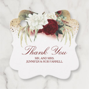 Etiquetas Para Recuerdos Boda moderno de floral rojo borgoña de oro blanco