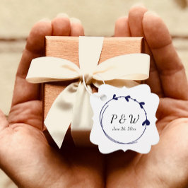 Etiquetas Para Recuerdos Boda Monograma de la guirnalda azul de corazón sim