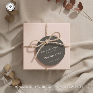 Etiquetas Para Recuerdos Boda Monograma Minimalista Café Espresso Oscuro